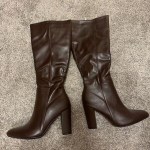 Brown faux leather boots